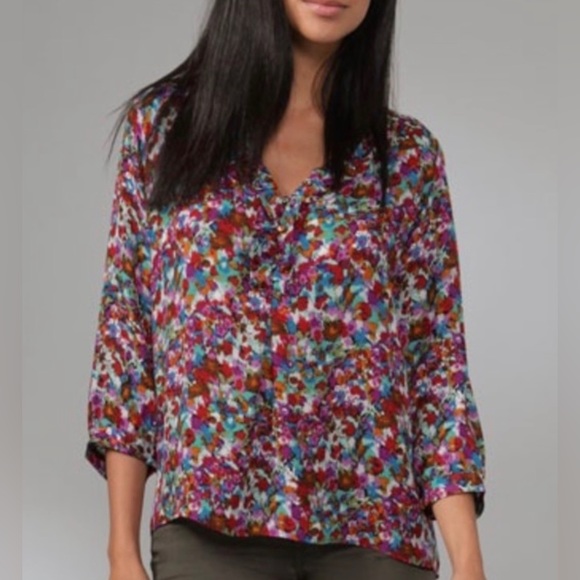 Joie | Floral Abstract Calbasas MagPie Pattern Silk Blouse - Picture 3 of 7